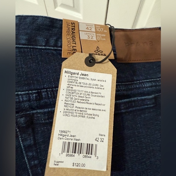 Prana Men’s NWT Hillgard Dark Wash Slim Straight Leg Jeans size 42 x 32 - Picture 8 of 8